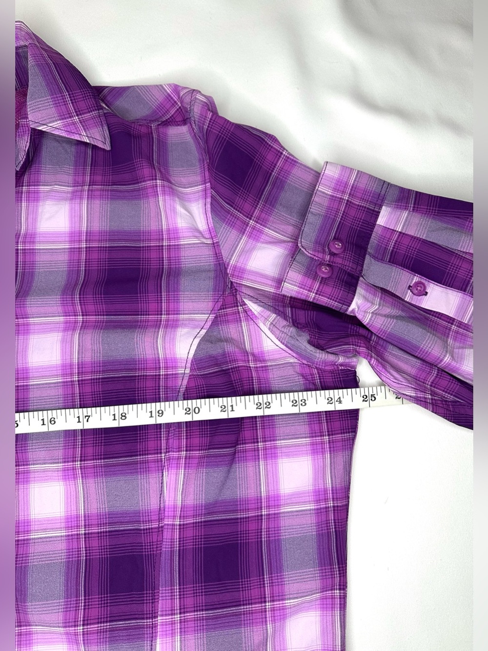 Duluth Trading Co Sidewinder Purple Plaid Roll Tab Sleeve Vented Hiking Shirt XL - Picture 4 of 8